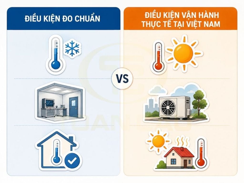 So sánh điều kiện đo công suất chuẩn và điều kiện vận hành thực tế