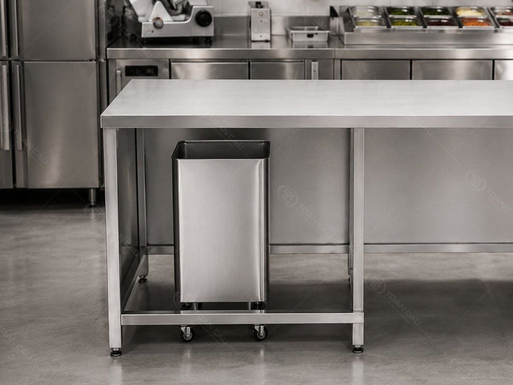 Thùng rác âm quầy inox TC-TRA01 được sử dụng dưới quầy bàn trong quầy bar hoặc bếp công nghiệp