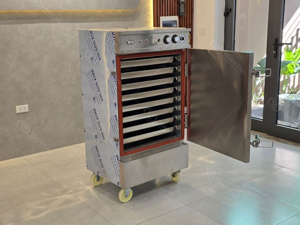 Tủ hấp cơm 8 khay dùng điện mở cửa