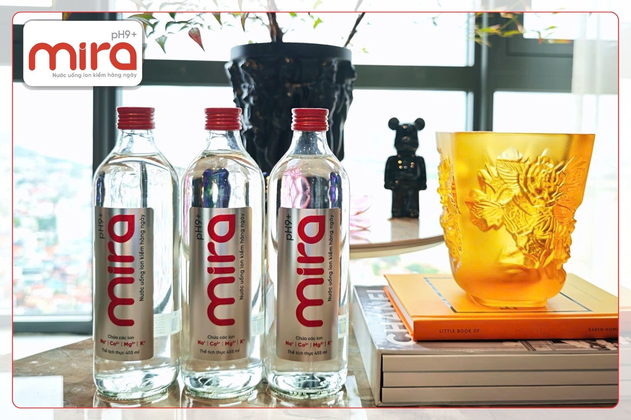 Nước uống ion kiềm Mira pH9+.Phiên bản chai thủy tinh cao cấp