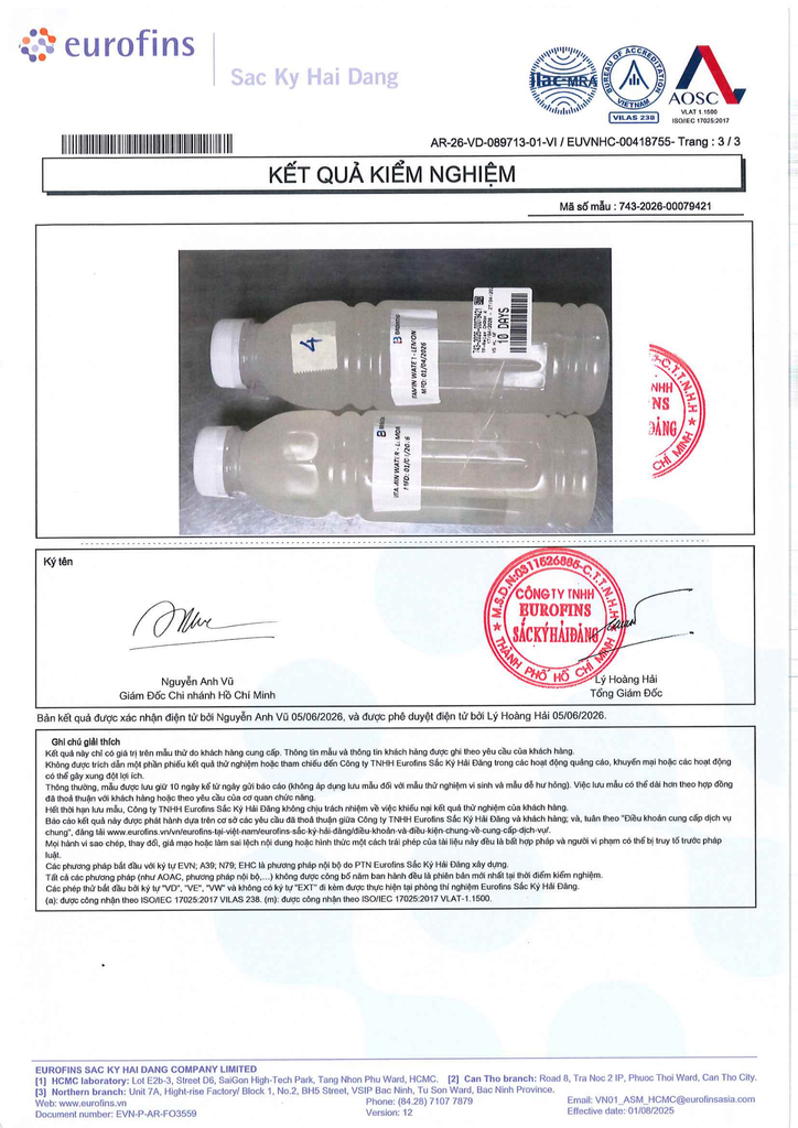 Kết quả kiểm nghiệm Vitamin Mira Relax Hương Chanh