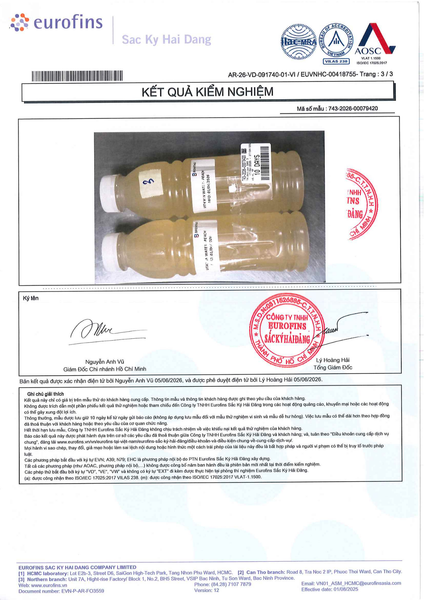 Kết quả kiểm nghiệm Vitamin Mira Antiox Hương Đào