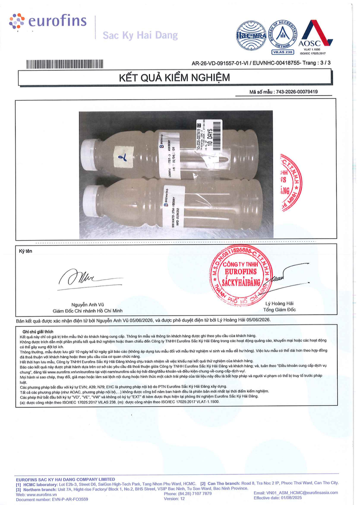 Kết quả kiểm nghiệm Vitamin Mira Energy Hương Dâu