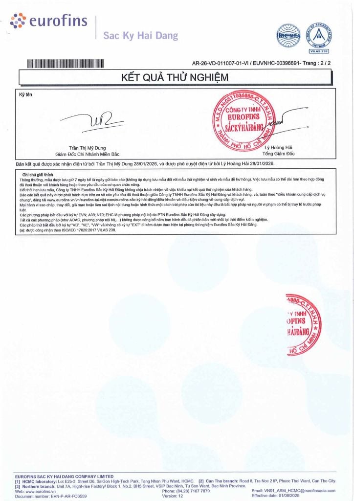 Kết quả kiểm nghiệm nước ion kiềm Mira pH8+