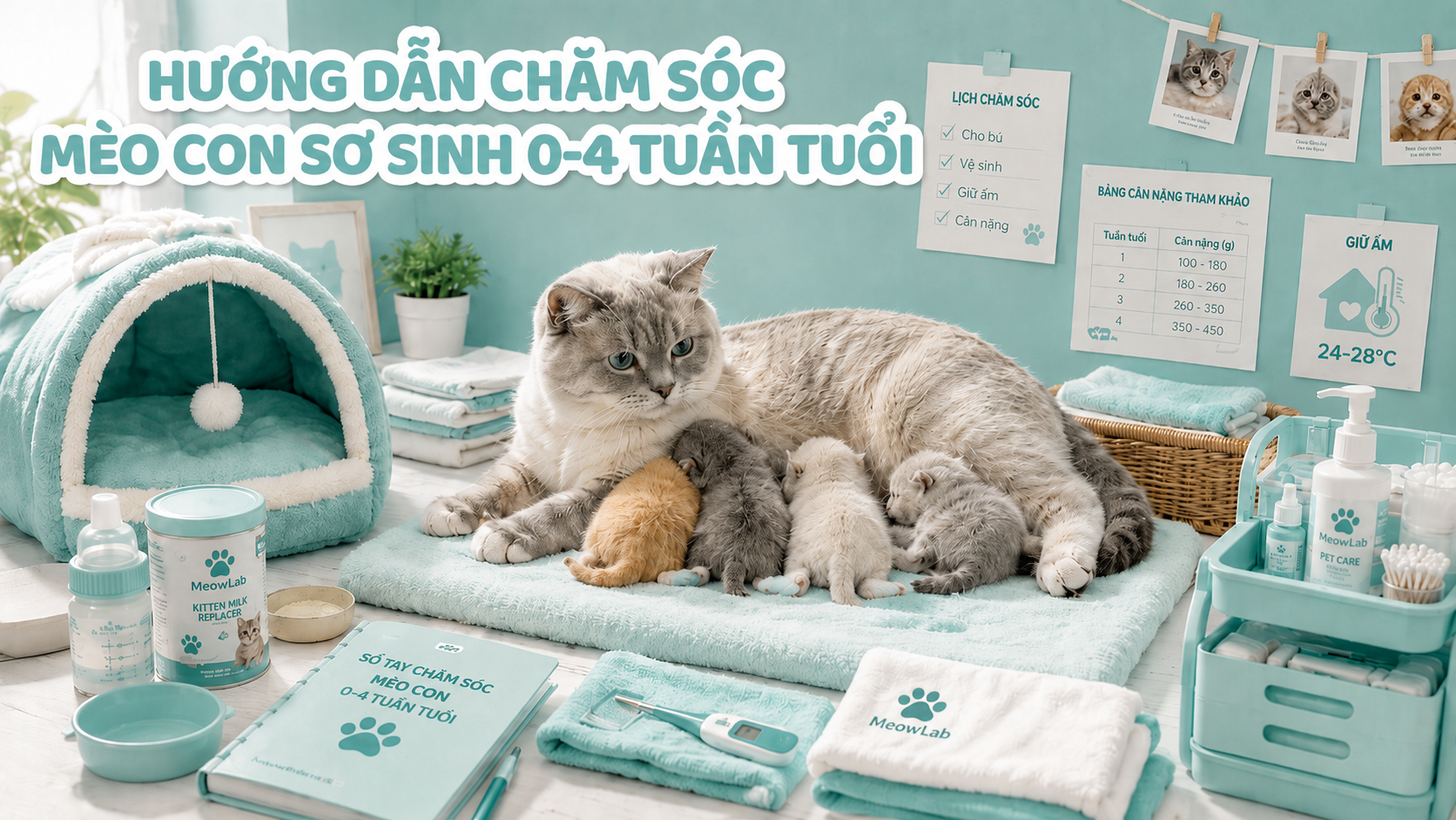 HƯỚNG DẪN CHĂM SÓC MÈO CON SƠ SINH 0-4 TUẦN TUỔI