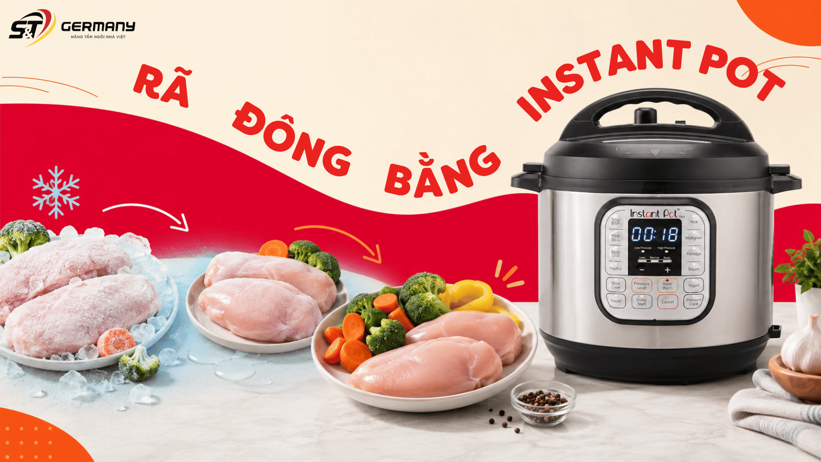 Rã đông bằng Instant Pot: nguyên tắc an toàn và bảng thời gian nấu