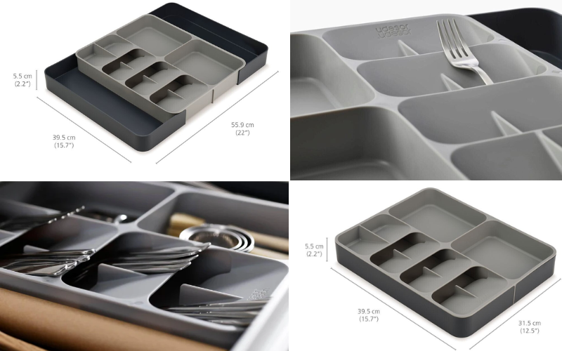 Bộ khay chia ngăn kéo, để dao thìa dĩa Joseph Joseph 85166 DrawerStore Grey