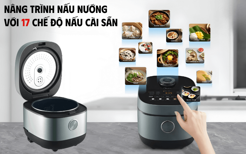 Nồi cơm điện MIDEA MRD180T2BDGF dung tích 1,8L với 17 chế độ nấu