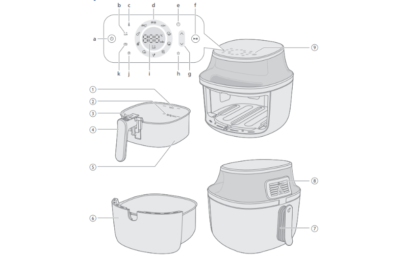 Nồi chiên không dầu Philips NA332/00 6,2L các bộ phận