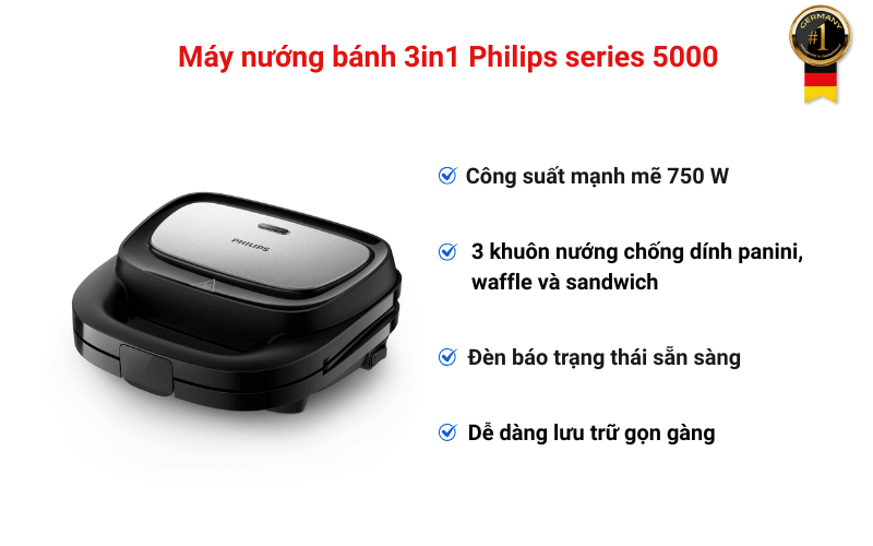 Máy nướng bánh 3in1 Philips series 5000
