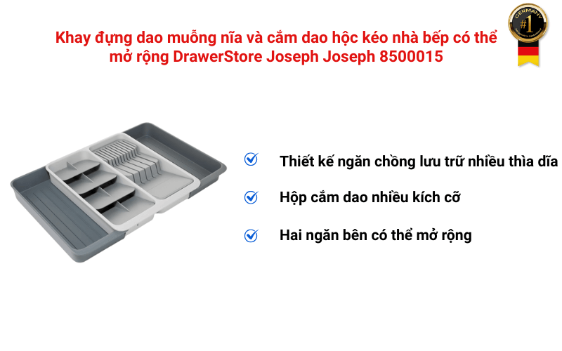 Khay đựng dao muỗng nĩa và cắm dao hộc kéo nhà bếp có thể mở rộng DrawerStore Joseph Joseph 8500015