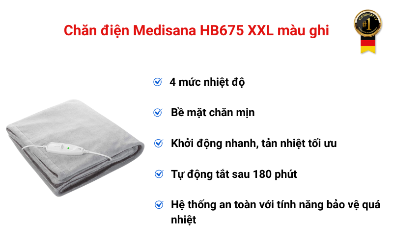 Chăn điện Medisana HB675 XXL màu ghi