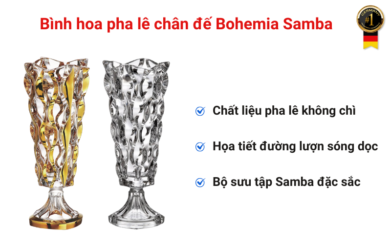 Bình hoa pha lê chân đế Bohemia Samba