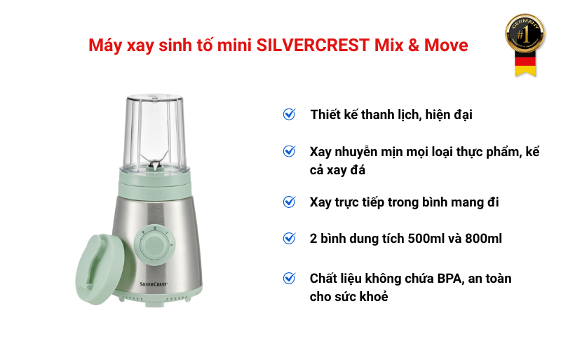 Máy xay sinh tố mini SILVERCREST Mix & Move, 2 bình