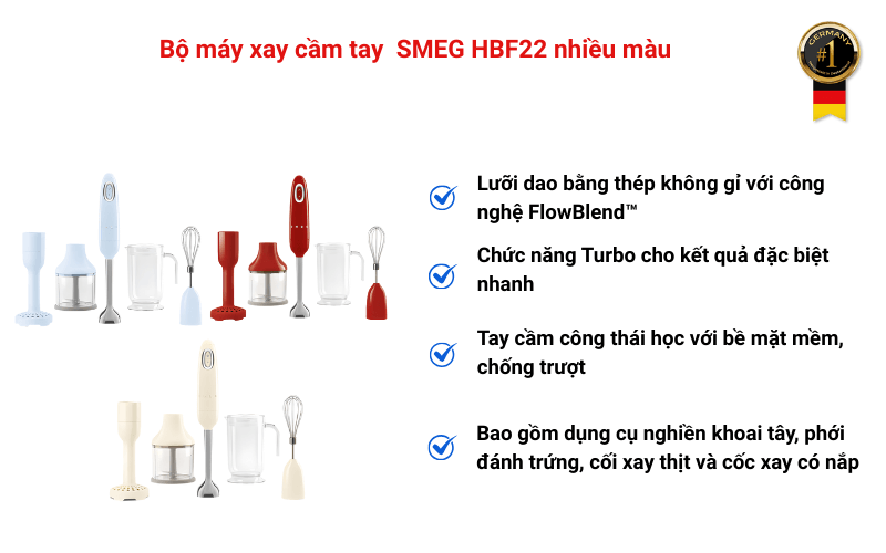 Bộ máy xay cầm tay  SMEG HBF22 nhiều màu