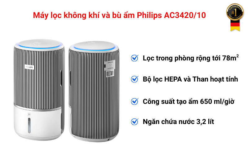 máy lọc không khí và bù ẩm Philips AC3420/10