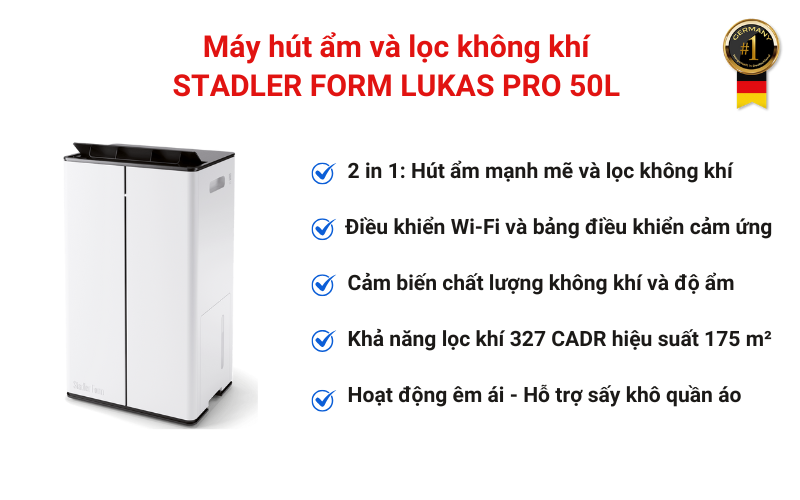 Máy hút ẩm và lọc không khí STADLER FORM LUKAS PRO 50L