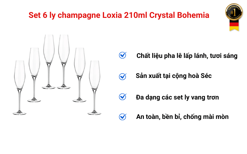 Set 6 ly champagne Loxia 210ml Crystal Bohemia