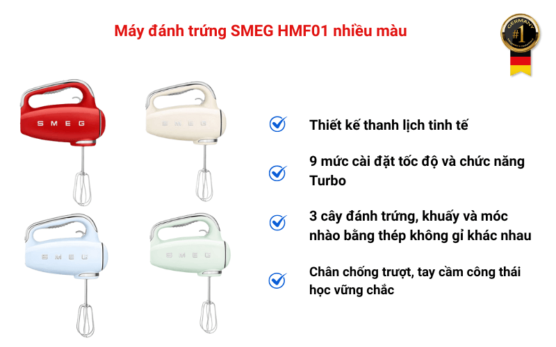 Máy đánh trứng SMEG HMF01 nhiều màu