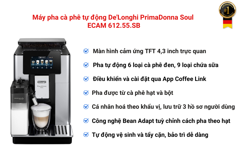Máy pha cà phê tự động De'Longhi PrimaDonna Soul ECAM 612.55.SB