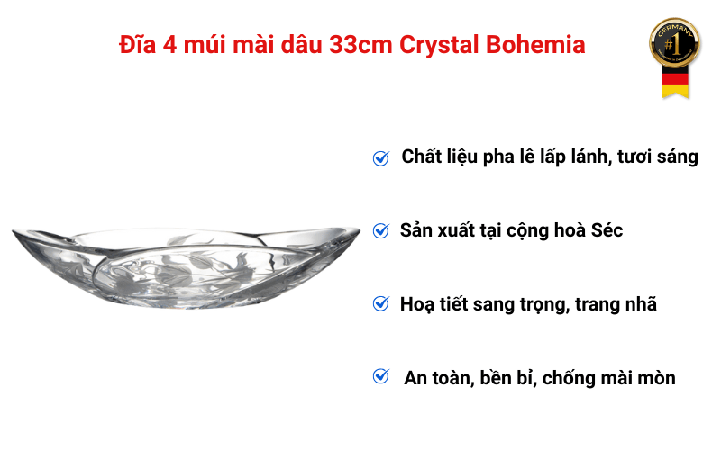 Đĩa 4 múi mài dâu 33cm Crystal Bohemia