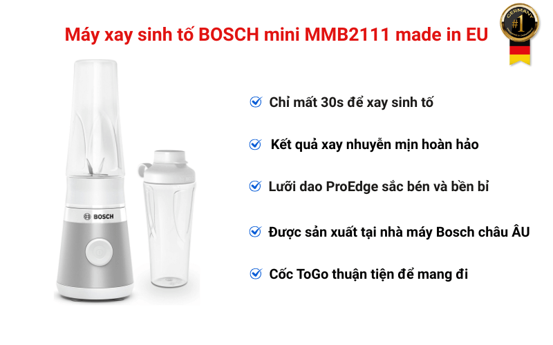 Máy xay sinh tố BOSCH mini MMB2111 made in EU, nhiều màu
