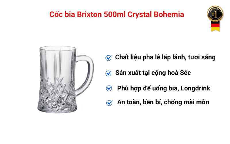Cốc bia Brixton 500ml Crystal Bohemia