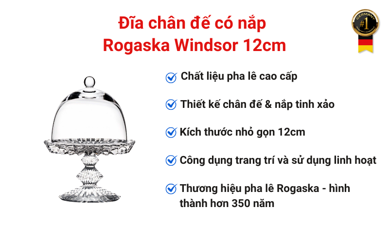 Đĩa chân đế có nắp Rogaska Windsor 12cm