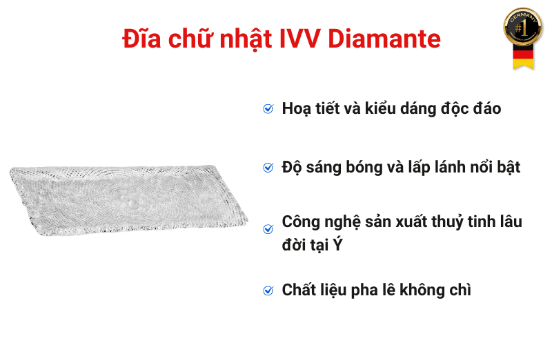 Đĩa chữ nhật IVV Diamante, nhiều kích cỡ