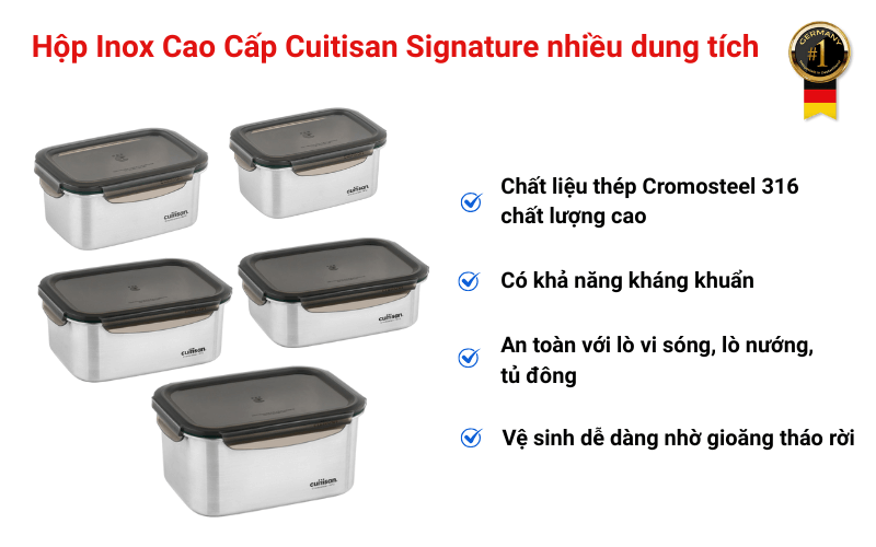Hộp Inox Cao Cấp Cuitisan Signature nhiều dung tích