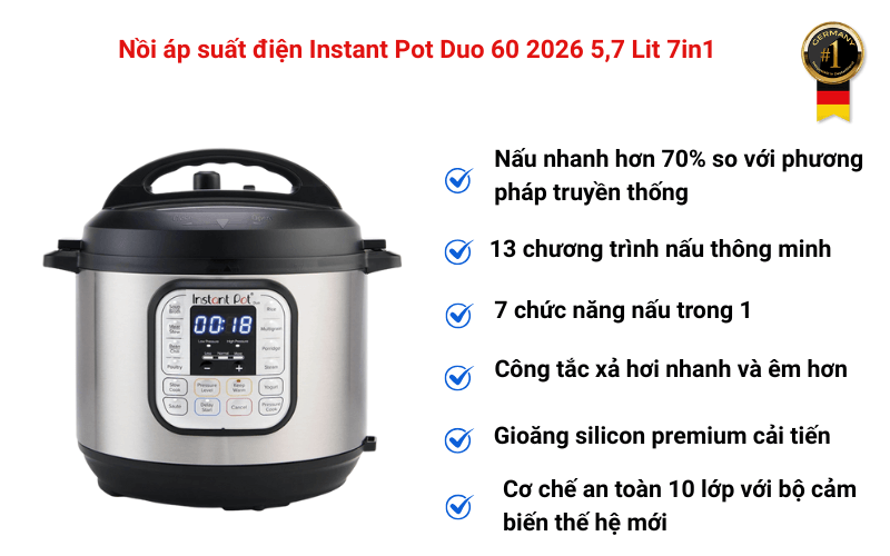 Nồi áp suất điện Instant Pot Duo 60 2026 5,7 Lit 7in1