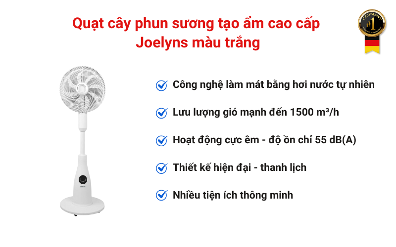 Quạt cây phun sương tạo ẩm cao cấp Joelyns màu trắng