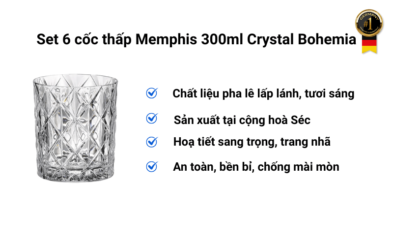 Set 6 cốc thấp Memphis 300ml Crystal Bohemia