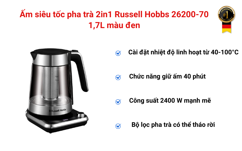 Ấm siêu tốc pha trà 2in1 Russell Hobbs 26200-70 1,7L màu đen