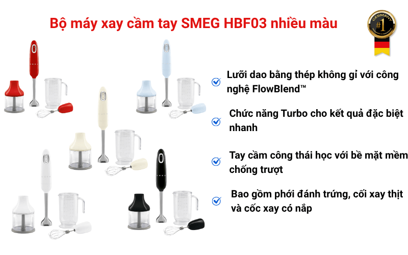 Bộ máy xay cầm tay SMEG HBF03 nhiều màu