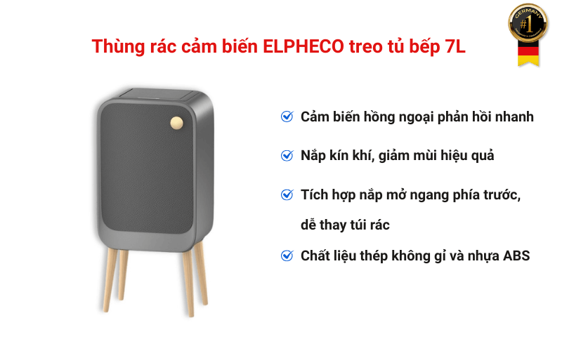 Thùng rác cảm biến ELPHECO mở hai cánh có chân 20L, nhiều màu