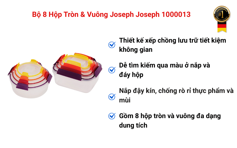 Bộ 8 Hộp Tròn & Vuông Joseph Joseph 1000013
