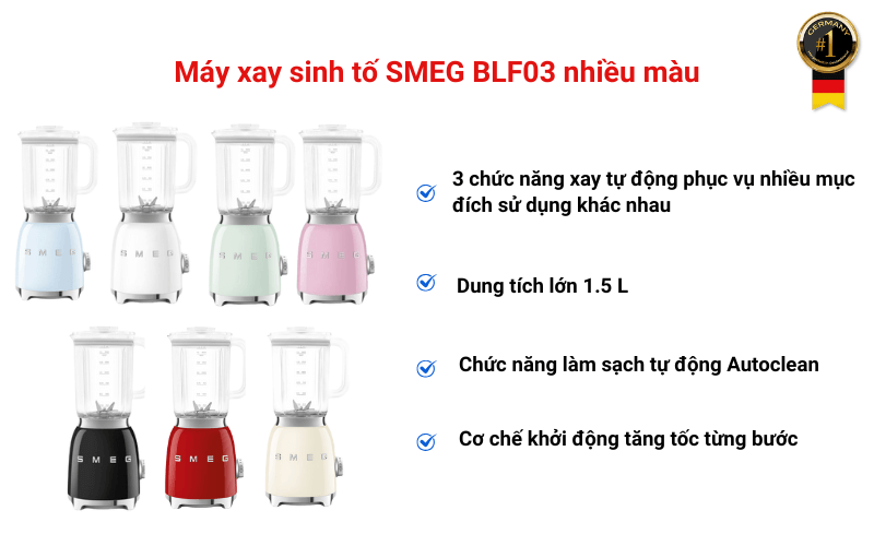 Máy xay sinh tố SMEG BLF03 nhiều màu