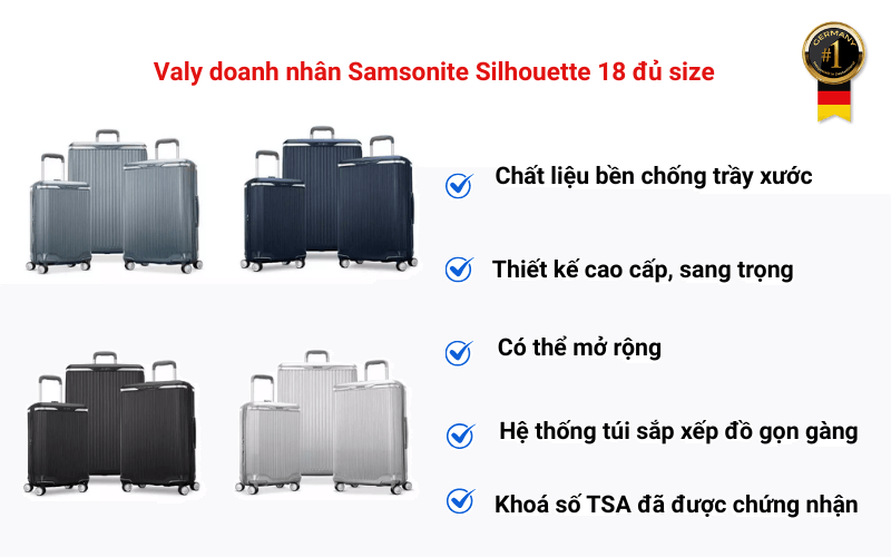 Valy doanh nhân Samsonite Silhouette 18 đủ size