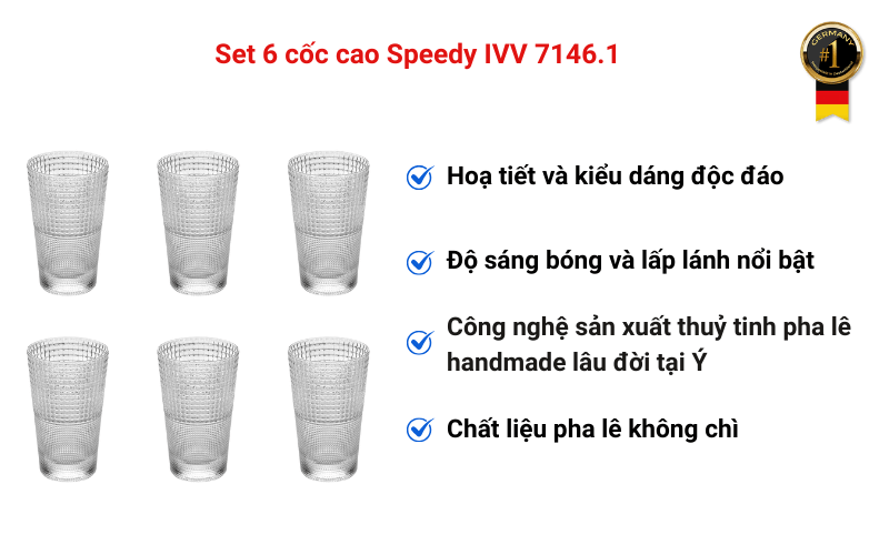 Set 6 cốc cao&nbsp;Speedy IVV 7146.1