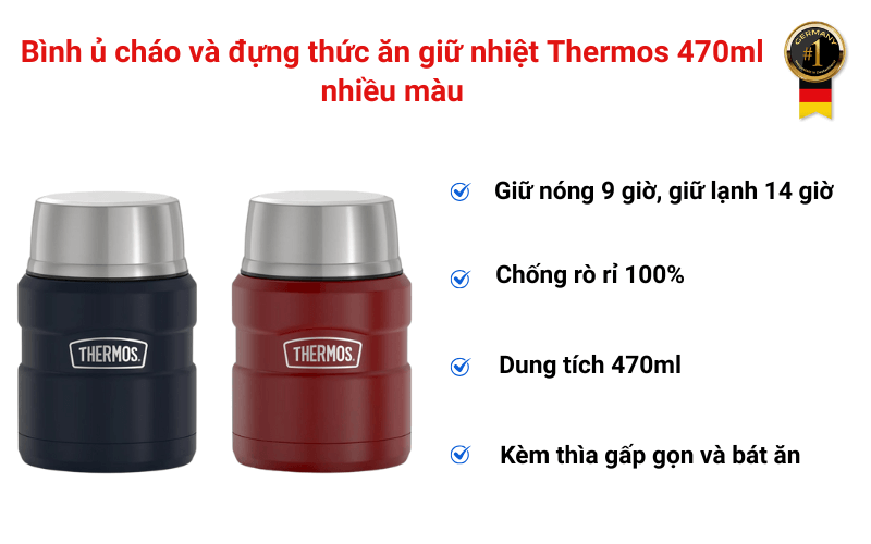 Bình ủ cháo và đựng thức ăn giữ nhiệt Thermos 470ml nhiều màu
