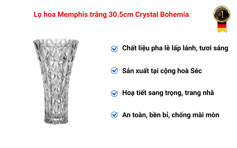 Lọ hoa Memphis trắng 30.5cm Crystal Bohemia