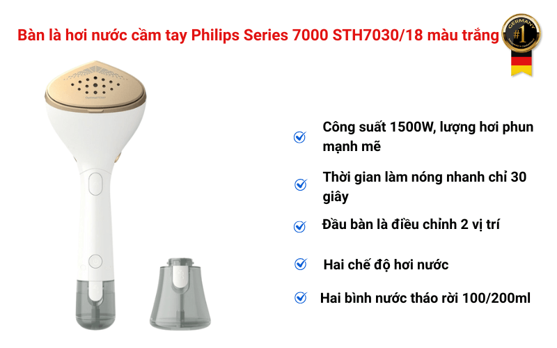 Bàn là hơi nước cầm tay Philips Series 7000 STH7030/18 màu trắng