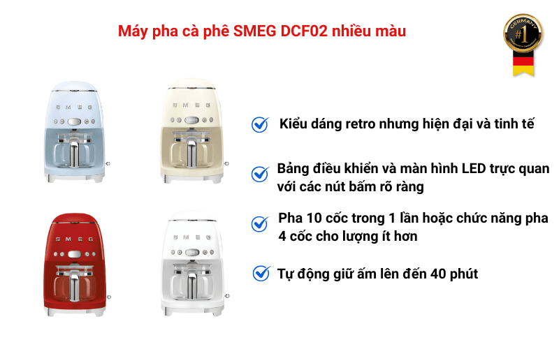 Máy pha cà phê SMEG DCF02 nhiều màu