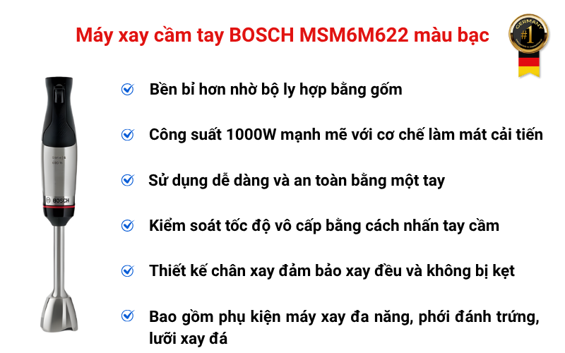 Máy xay cầm tay BOSCH MSM6M622 màu bạc