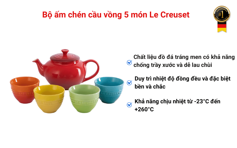 Bộ ấm chén cầu vồng 5 món Le Creuset