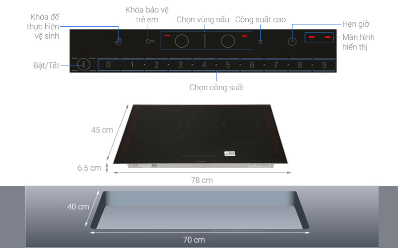 Bếp từ đôi BOSCH PMI8256EVN serie 8 2 vùng nấu