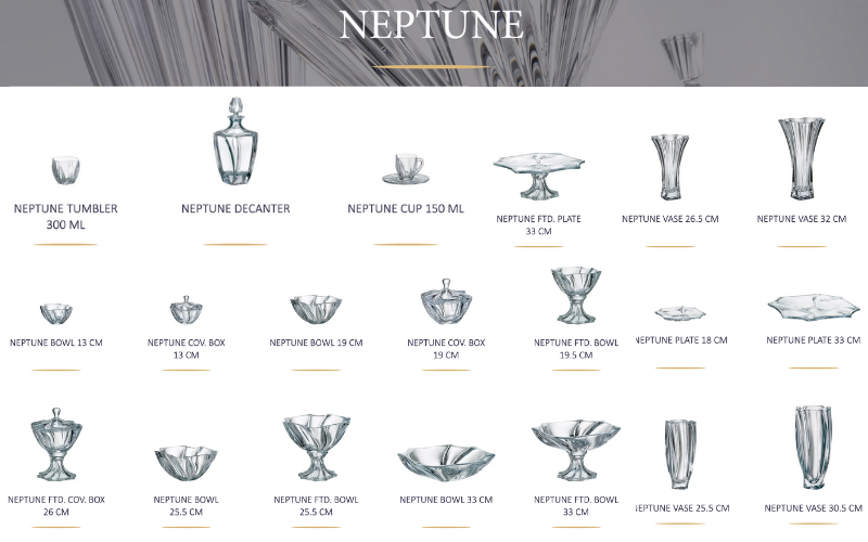 Bộ bình rượu Whisky BOHEMIA Neptune Crystal gồm 1 bình 0,7 lit + 6 cốc dung tich 300ml