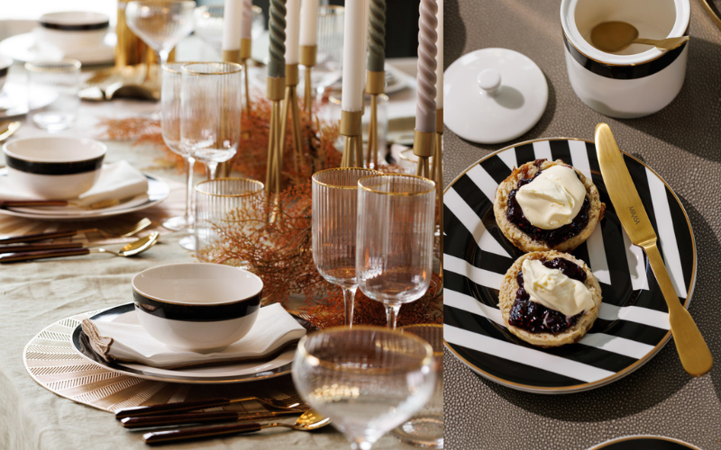 Đồ dùng bàn ăn Mikasa Luxe Deco nhiều món, chất liệu sứ xương