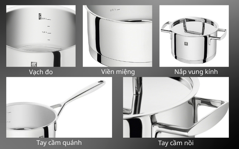 Bộ nồi Zwilling Passion 5 món kèm chảo 2 quai bằng thép không gỉ